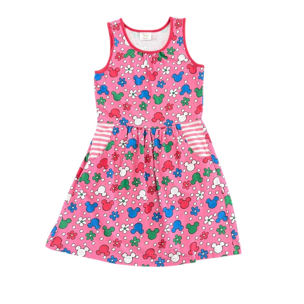 Hanna Andersson Disney Mickey Mouse Floral Dress 14-16 Pink Sleeveless Pockets